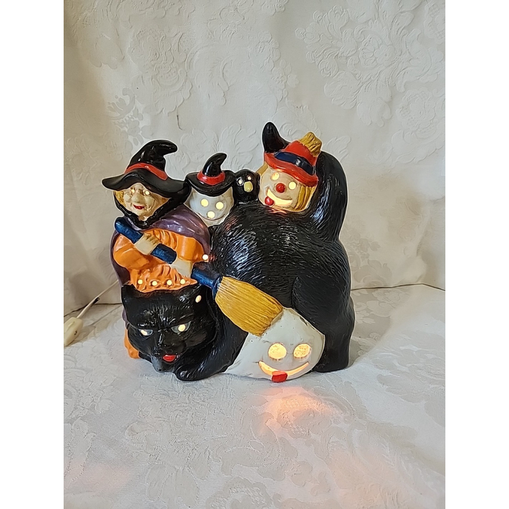 Pacific Rim Ceramic Cat Witch Ghosts Light Halloween Large